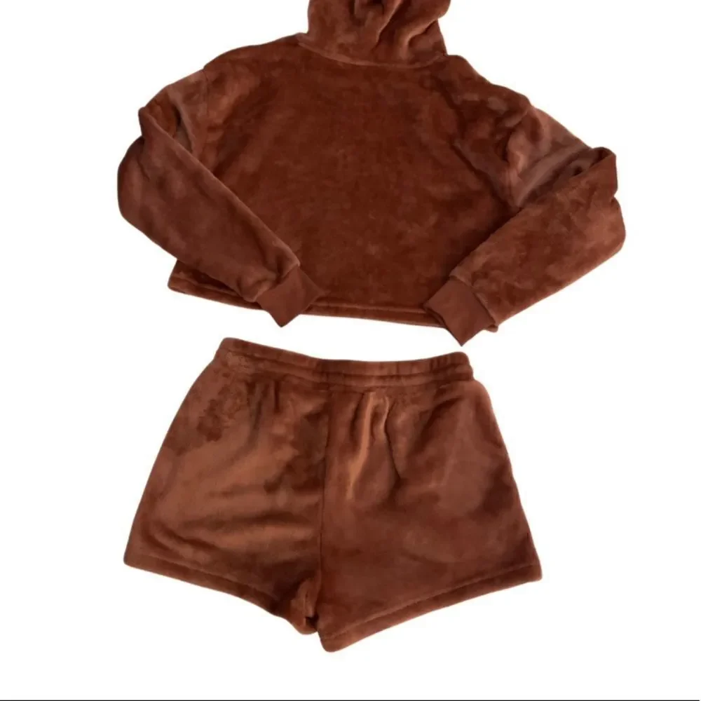 Miss Posh Soft Crop Lounge Active Wear Set Outfit Hoodie Shorts Medium